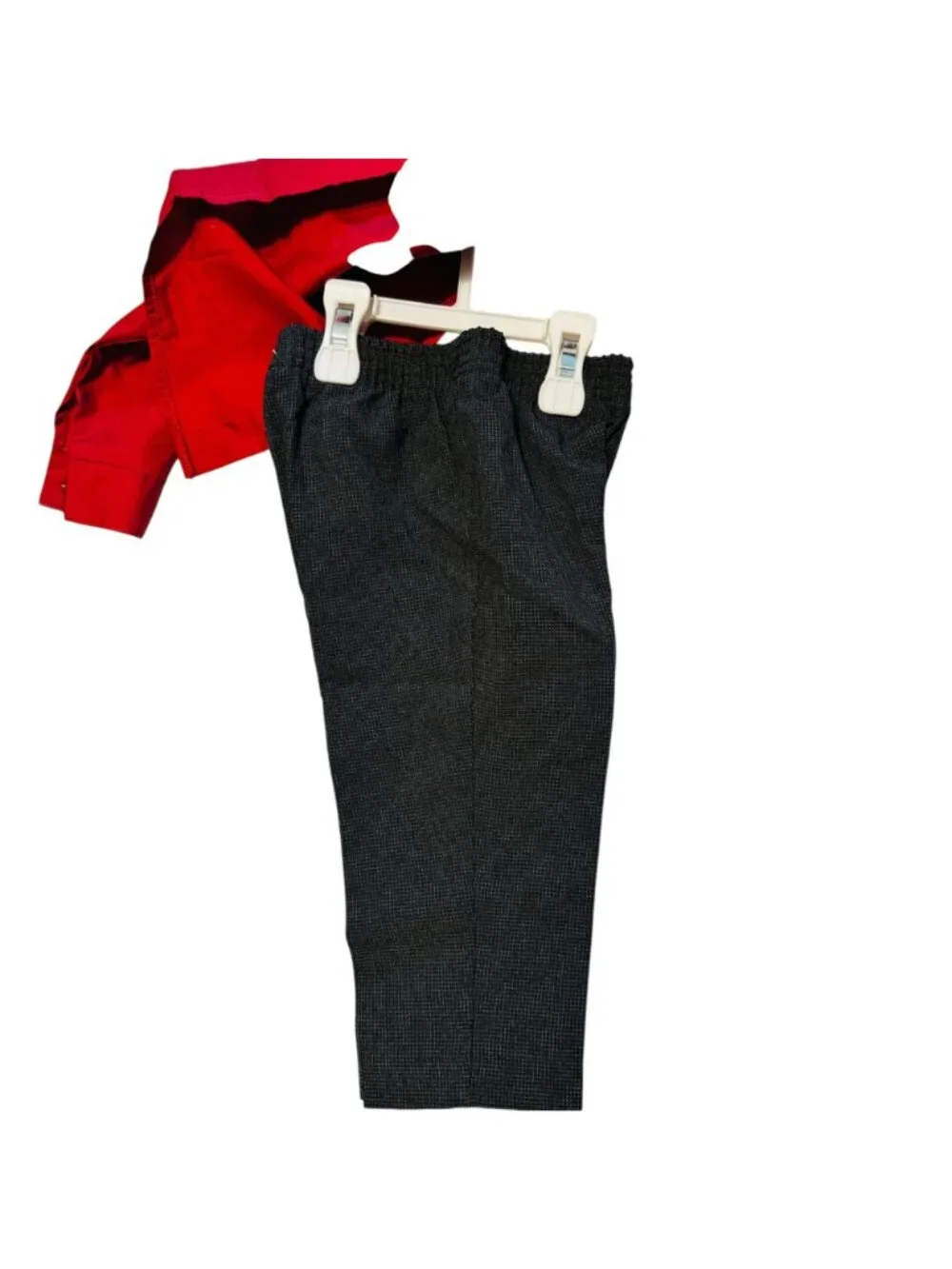 Van Heusen Baby Boys 3-Piece Outfit Set - Red Shirt Plaid Tie Gray Pants Size 12